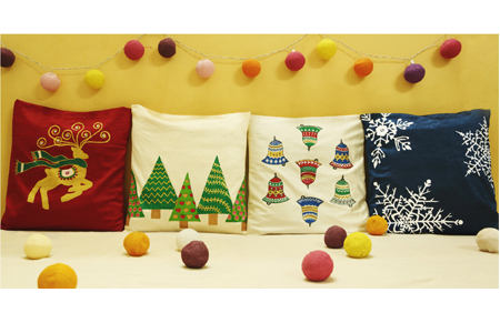 Christmasy cushion covers at Art Umbrella