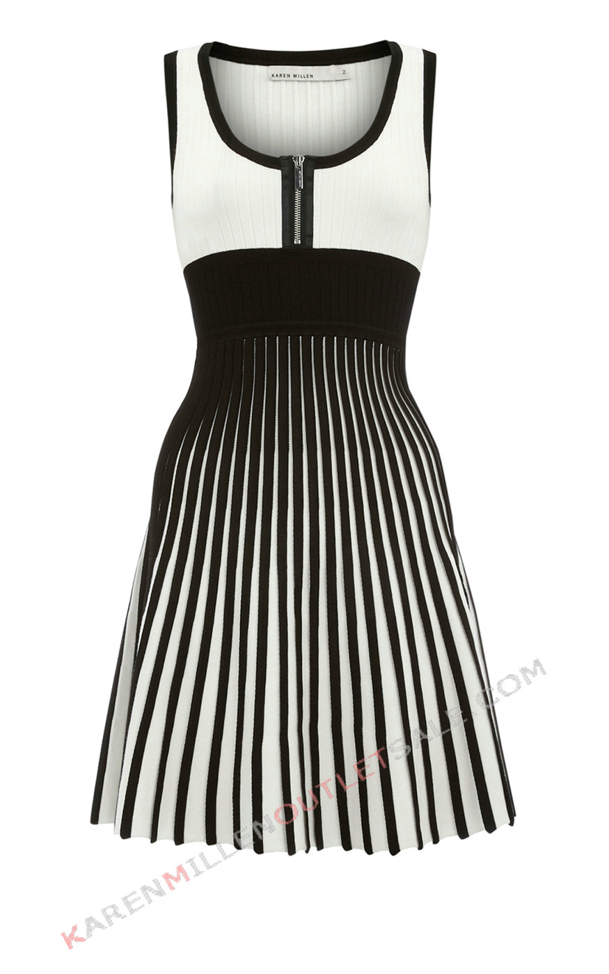 Karen Millen Black And White Thin Waist Zipper Dress