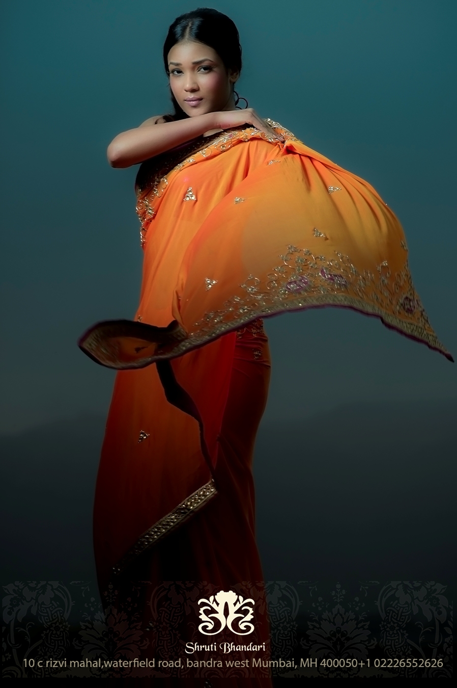 Model Arlette Grao in Designer Shruti Bhandari's Orange Saree