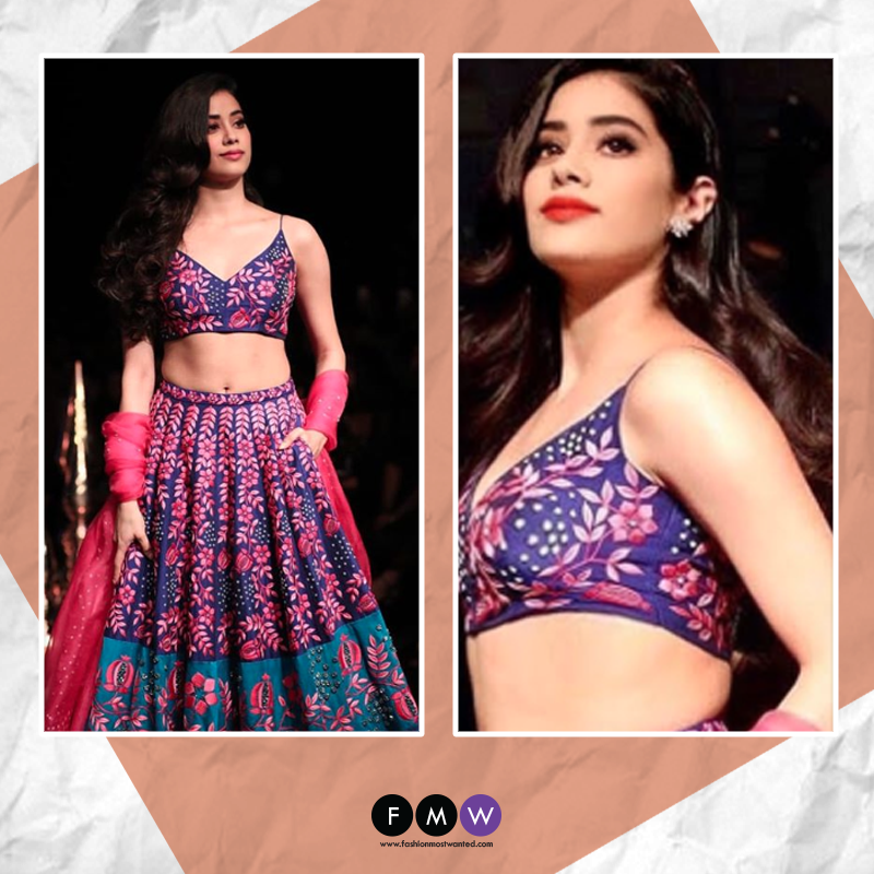 Janhvi Kapoor, the most recent dhadak' of every Bollywood fan slayed in a pink and blue embroidered lehenga by Nachiket Bharve